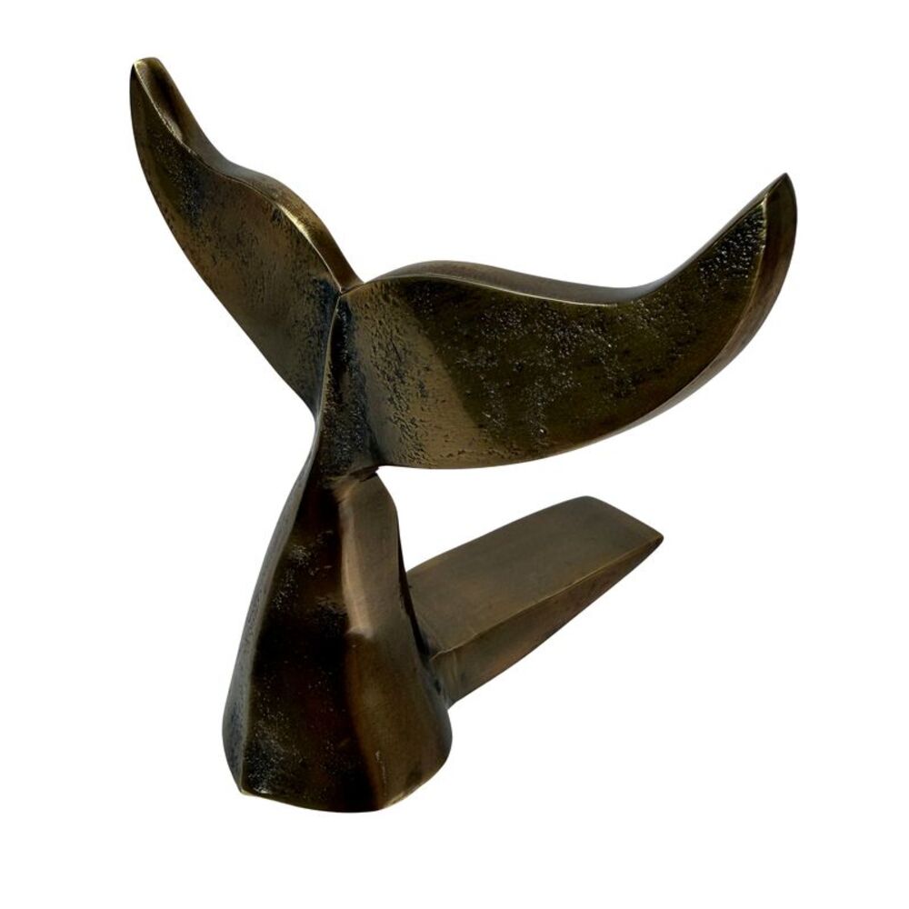 Whale Tail Door Stop Brass Finish Cast Aluminum Nautical 7 in Decorative